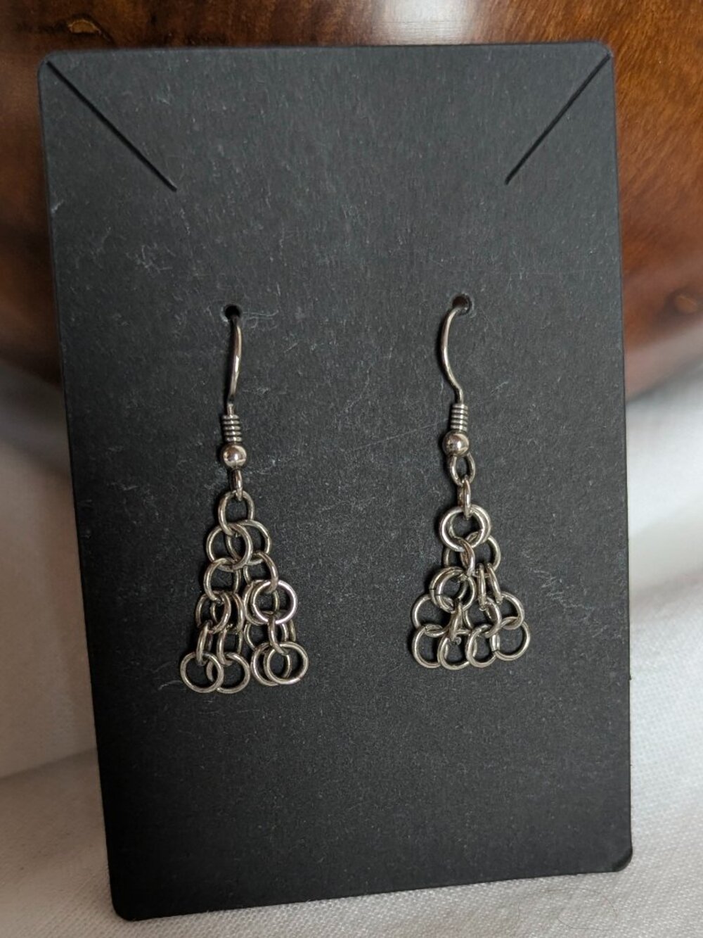Sterling Silver Chainmail Triangle Earrings
